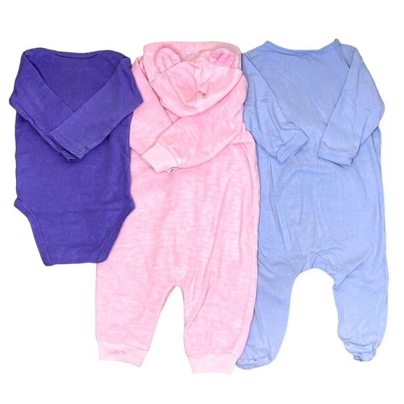 Long Sleeve Bodysuits Baby Girl 3-6 Months Footies Embroidered Hooded Lot of 3 - Picture 2 of 6